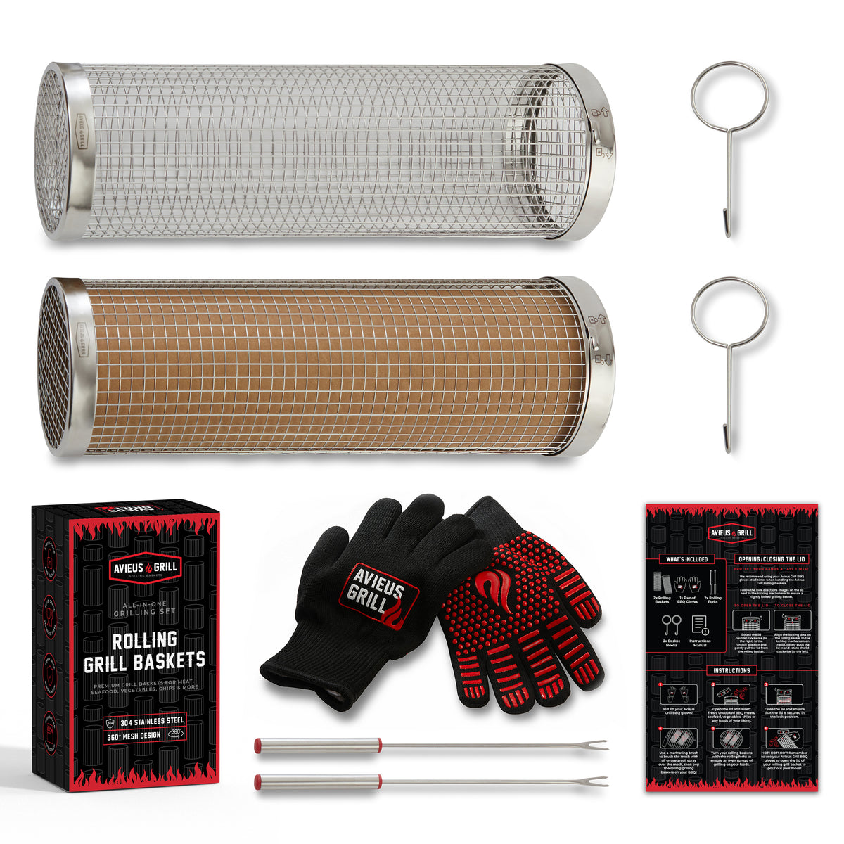 Avieus Grill Rolling Baskets Set