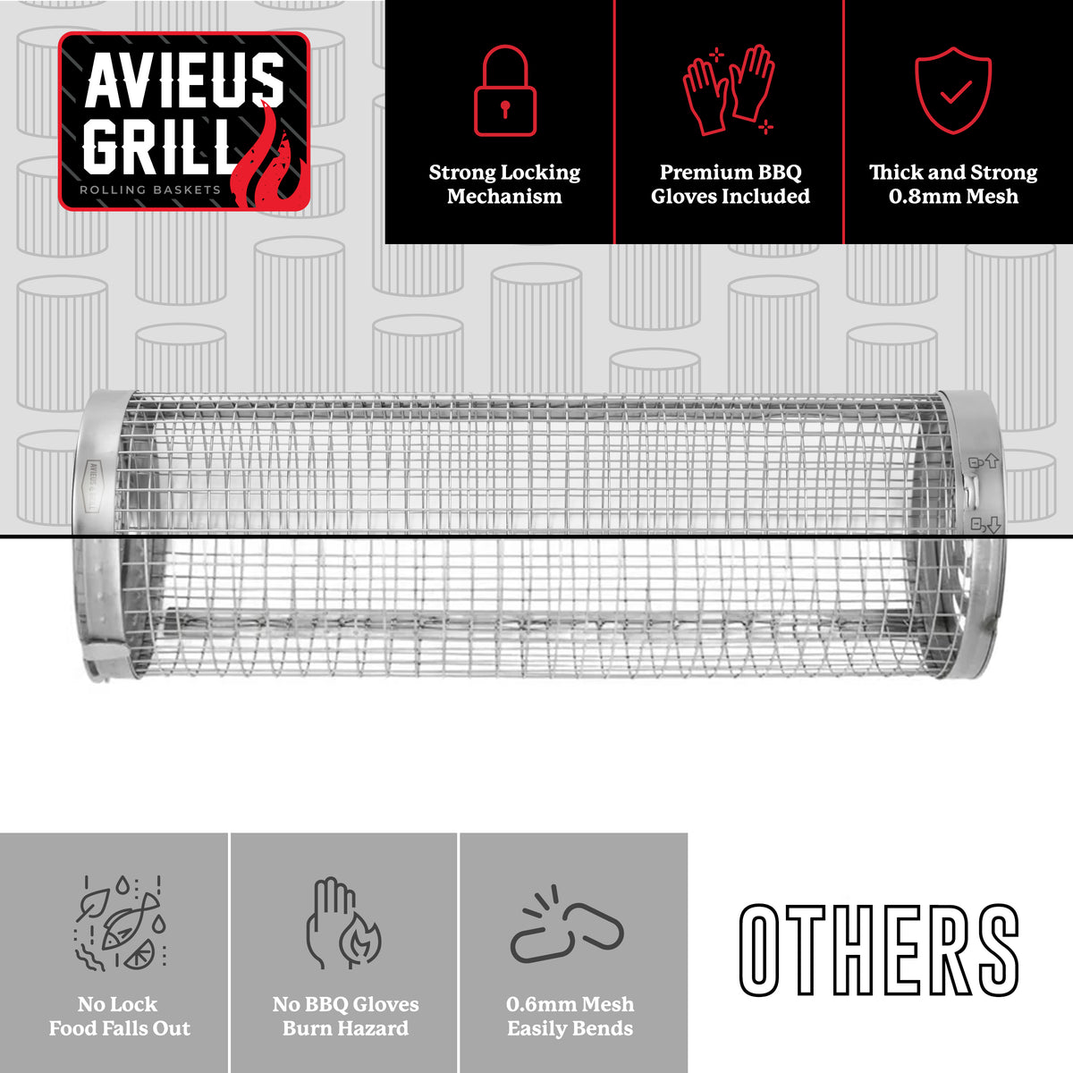 Avieus Grill Rolling Baskets Set