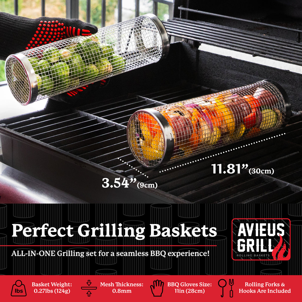 Avieus Grill Rolling Baskets Set