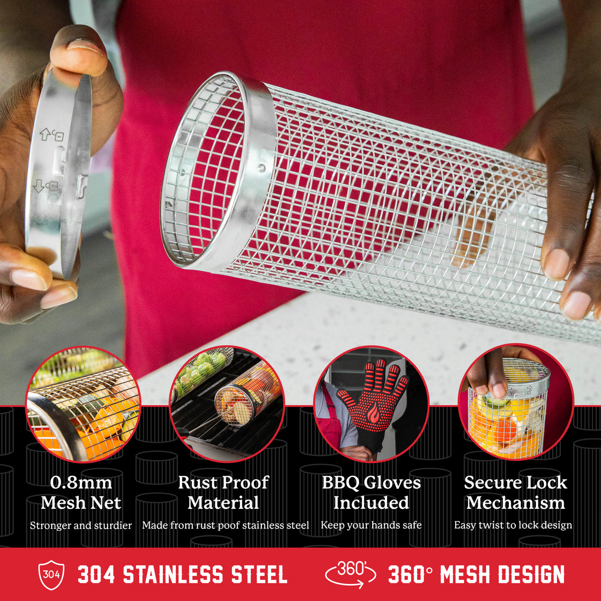 Avieus Grill Rolling Baskets Set