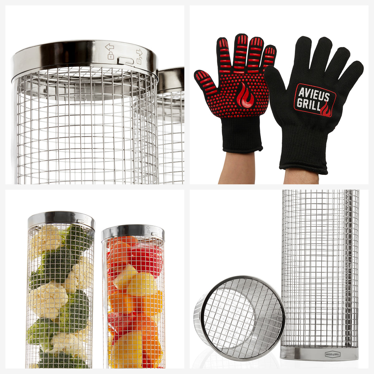 Avieus Grill Rolling Baskets Set