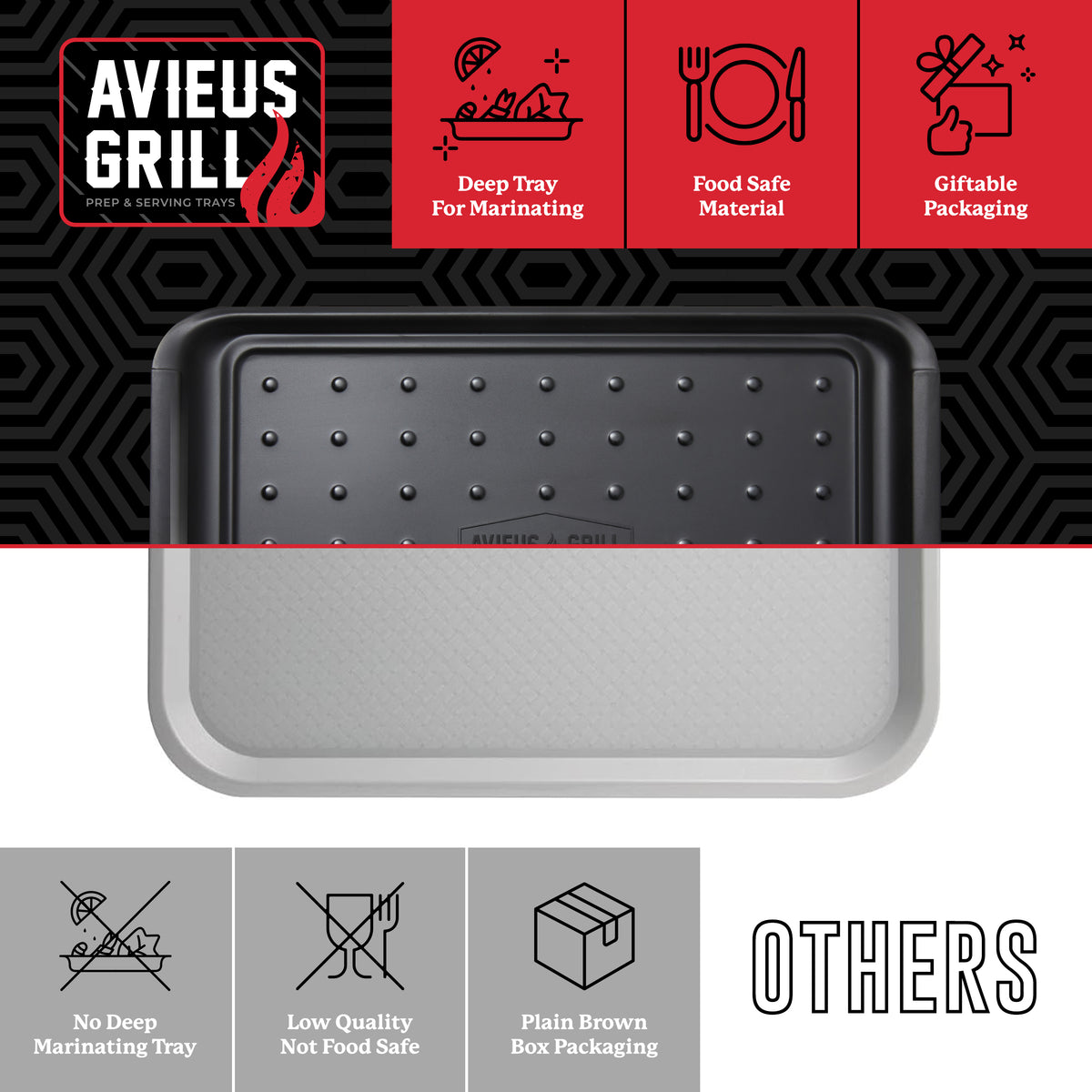 Avieus Grill Deep Prep & Serving Trays
