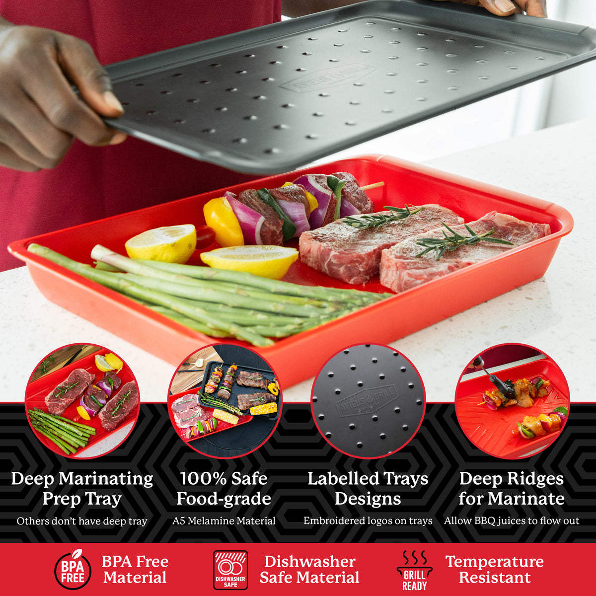 Avieus Grill Deep Prep & Serving Trays