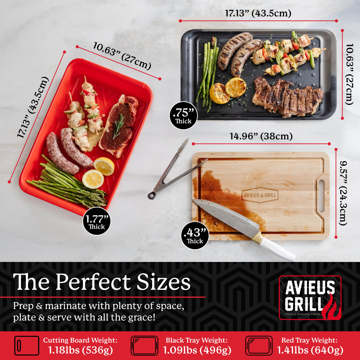 Avieus Grill Prep & Serving Trays with Bamboo Cutting Board