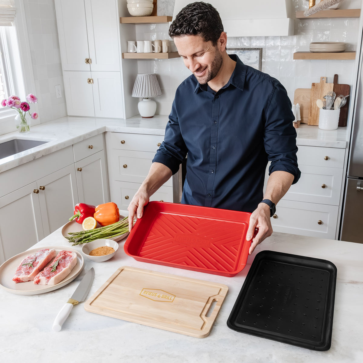 Avieus Grill Prep & Serving Trays with Bamboo Cutting Board