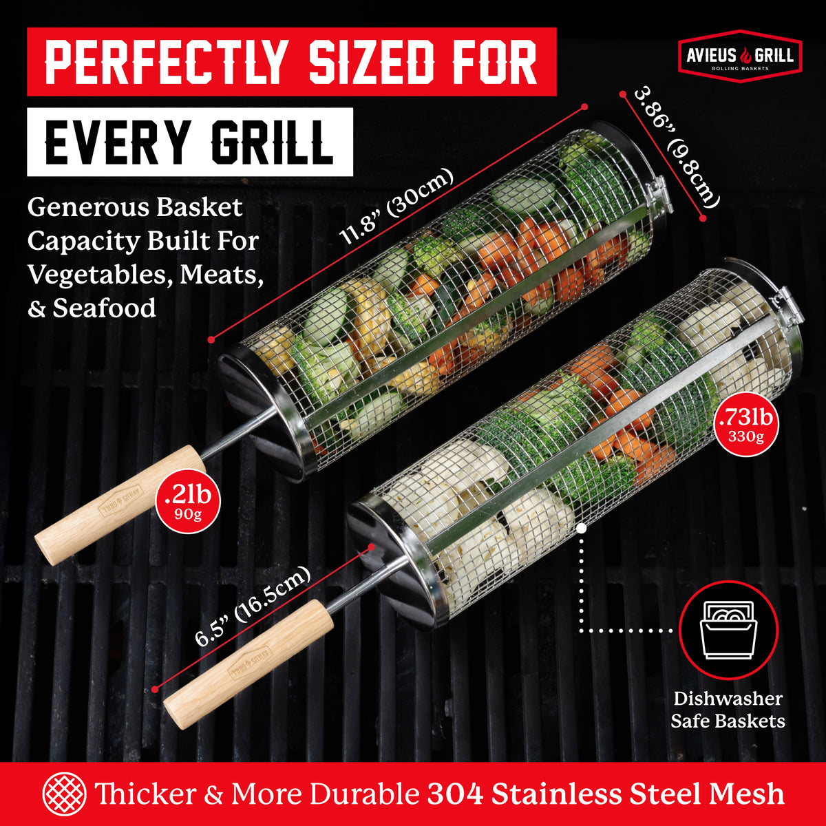 Avieus Grill Rolling Baskets With Handles Set