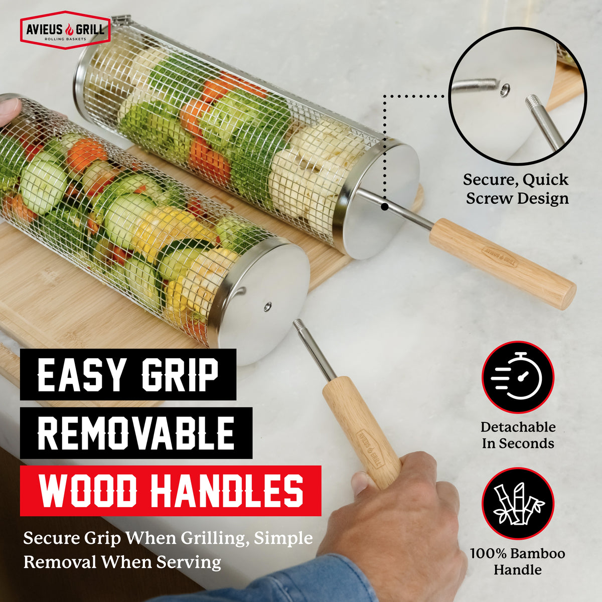 Avieus Grill Rolling Baskets With Handles Set