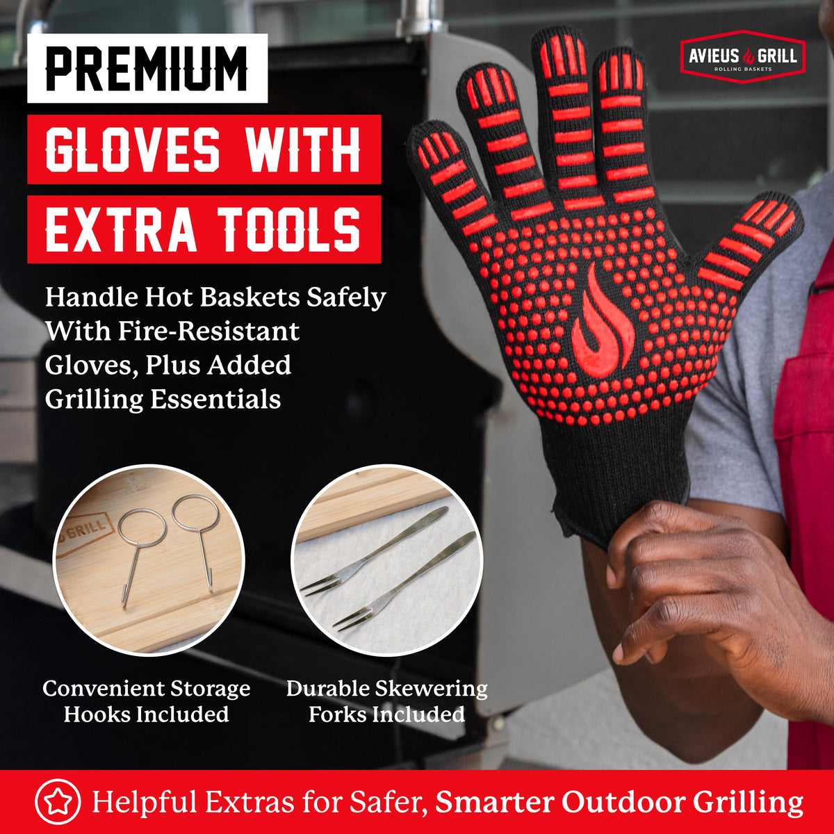 Avieus Grill Rolling Baskets With Handles Set