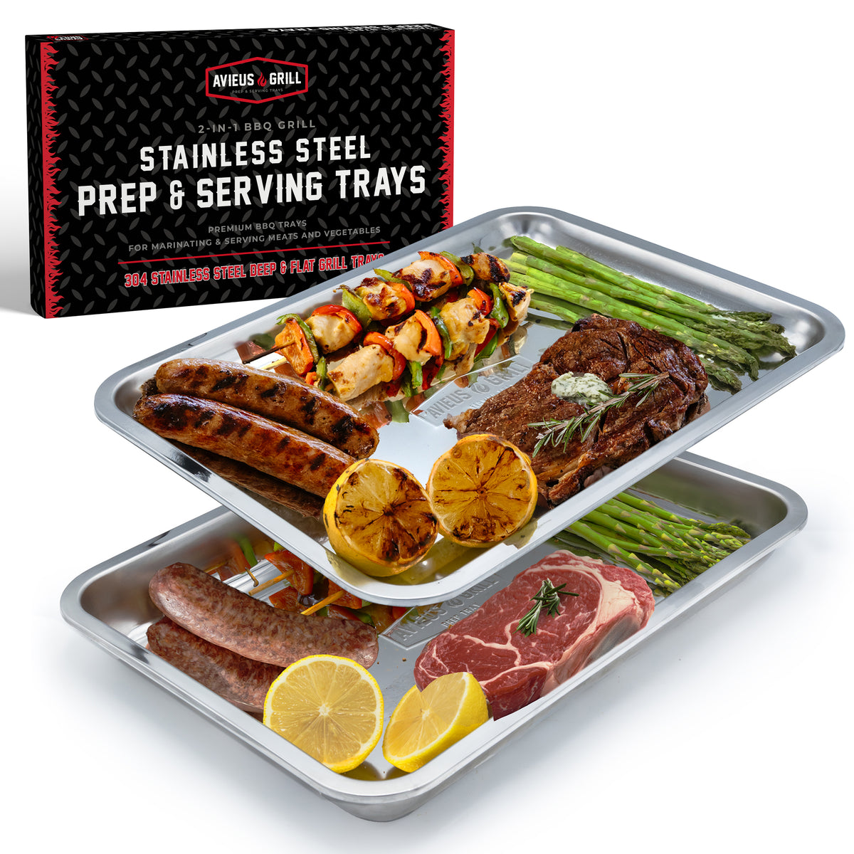 Avieus Grill Stainless Steel Prep & Serving Trays