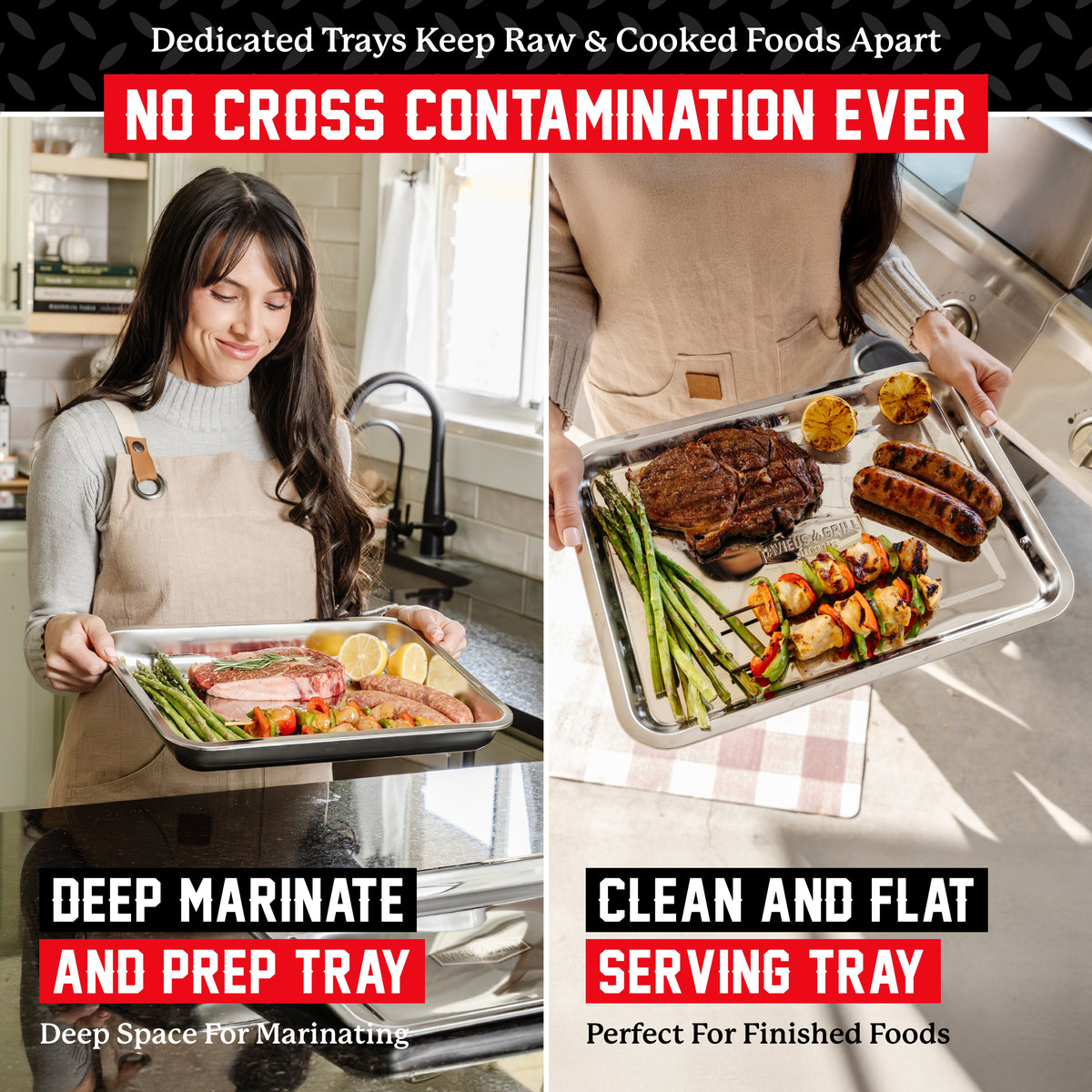 Avieus Grill Stainless Steel Prep & Serving Trays