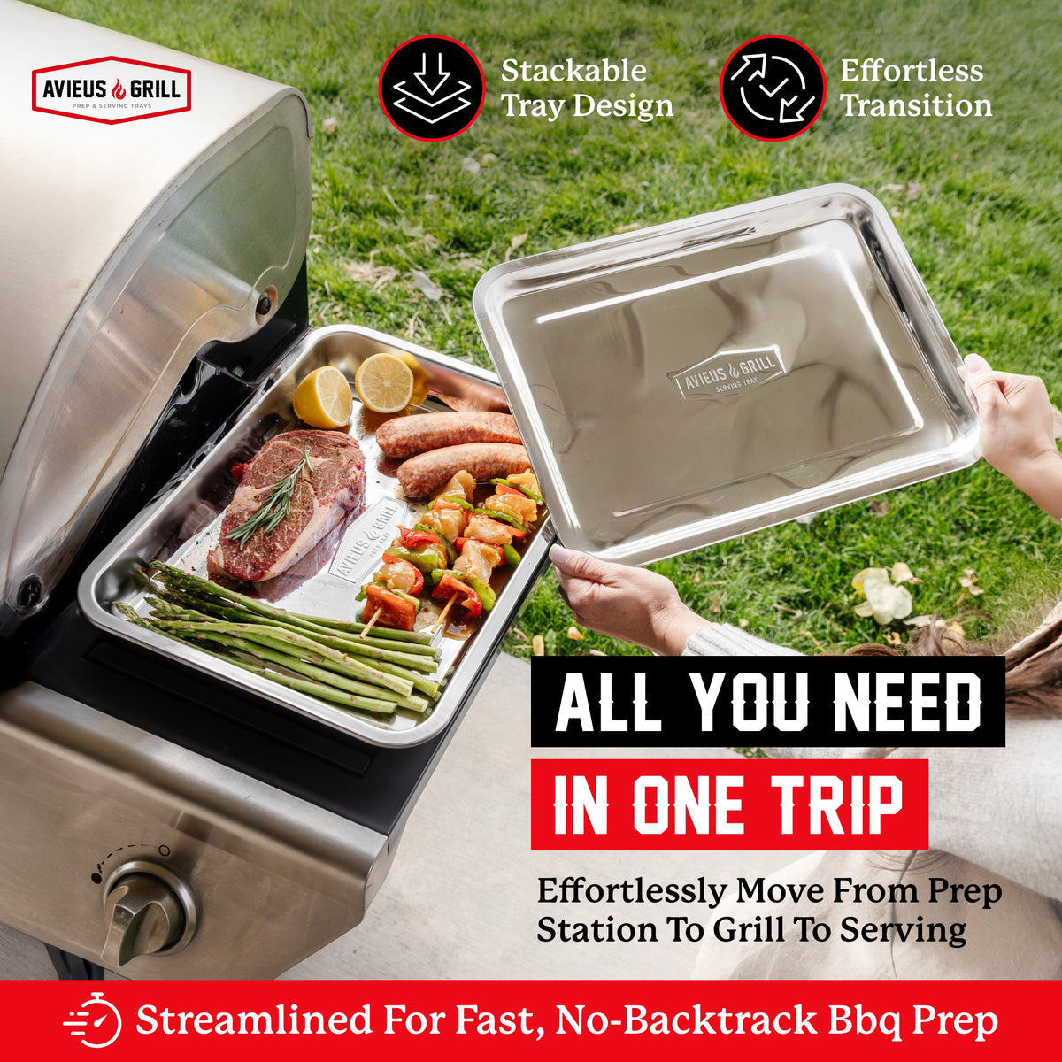 Avieus Grill Stainless Steel Prep & Serving Trays