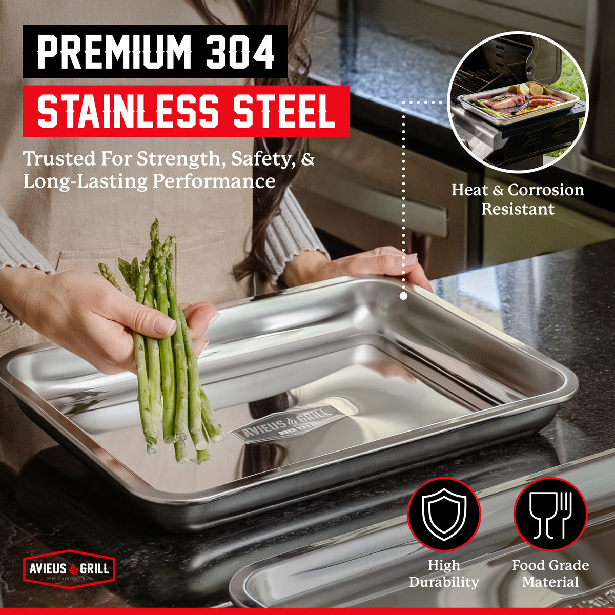 Avieus Grill Stainless Steel Prep & Serving Trays