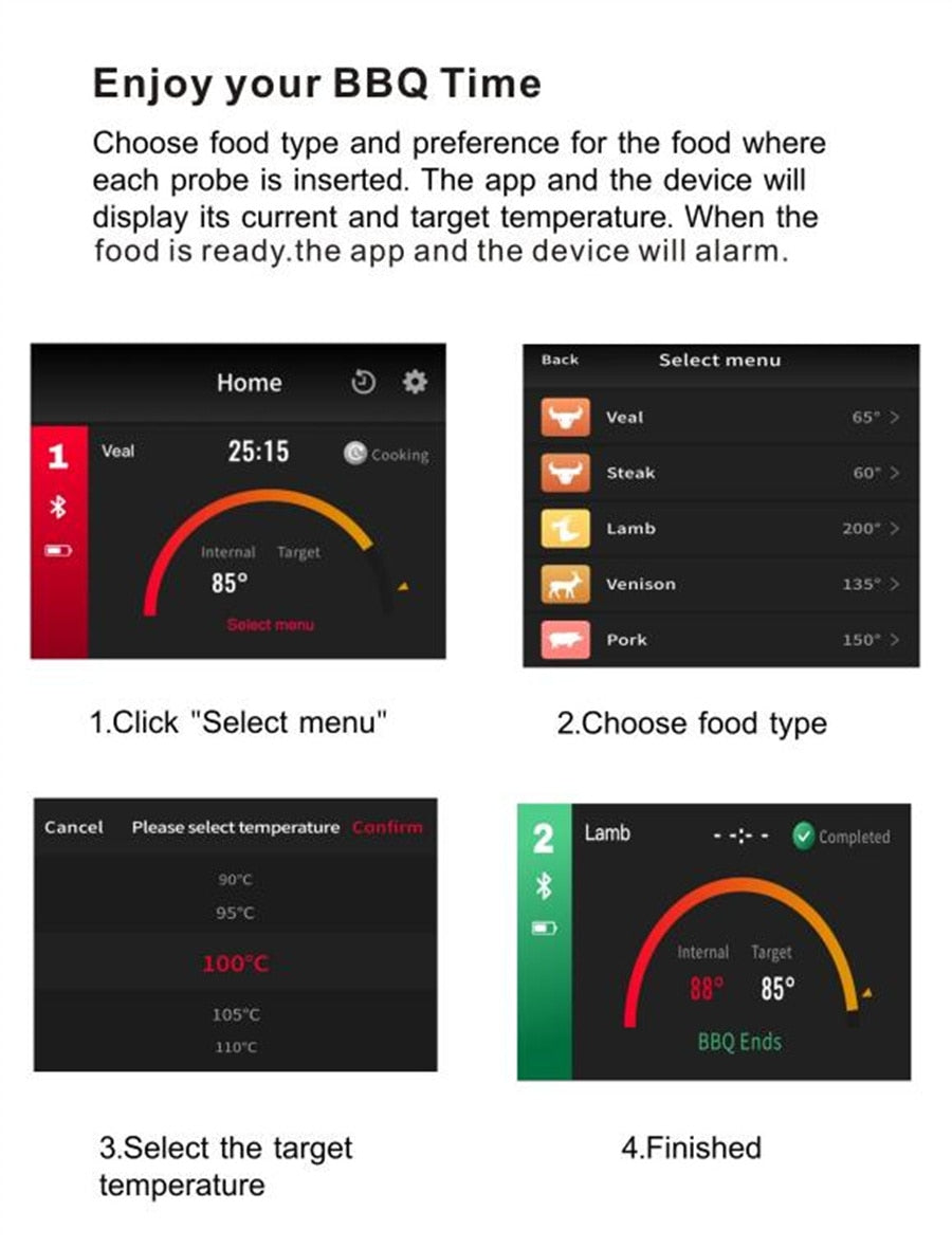 Wireless Bluetooth BBQ Food Thermometer