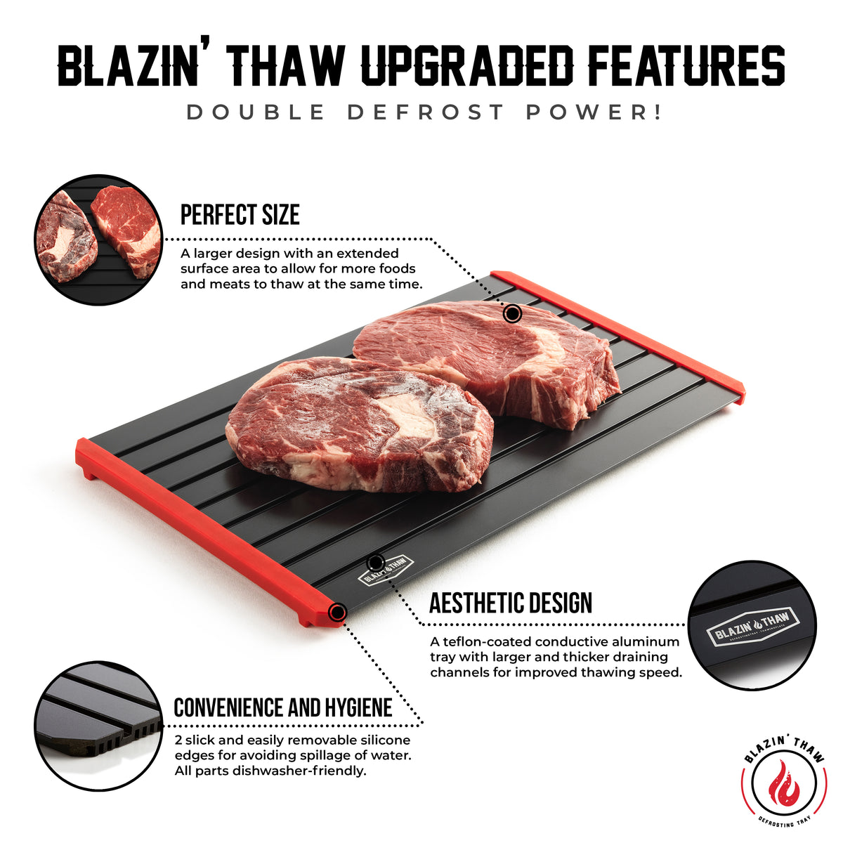 Blazin’ Thaw Defrosting Tray 14” Large Size (Red)