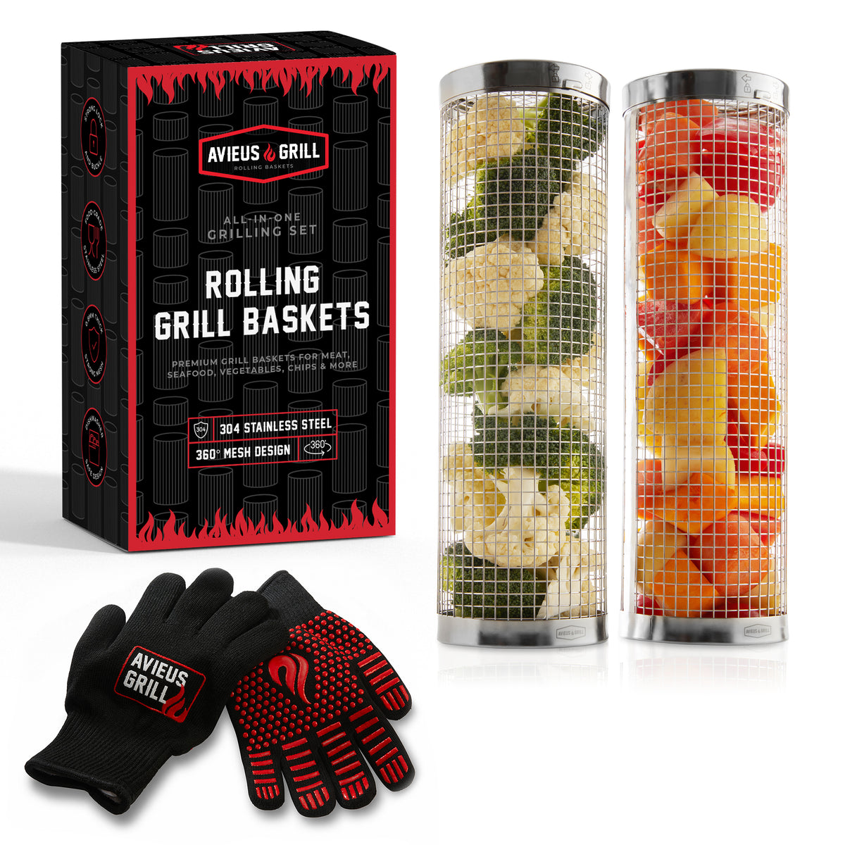 Avieus Grill Rolling Baskets Set
