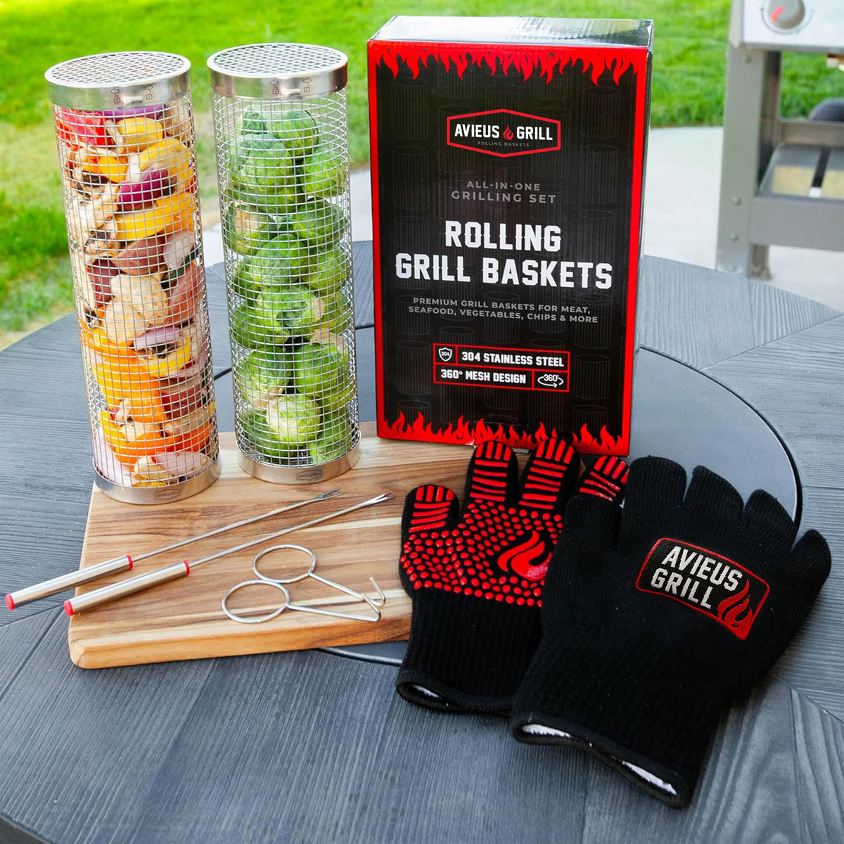 Avieus Grill Rolling Baskets Set