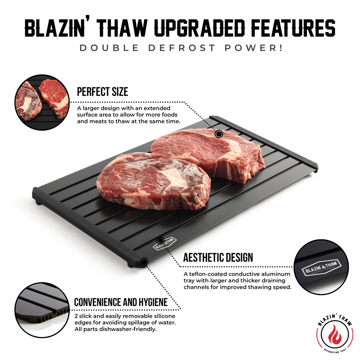 Blazin’ Thaw Defrosting Tray 16” Family Size (Black)