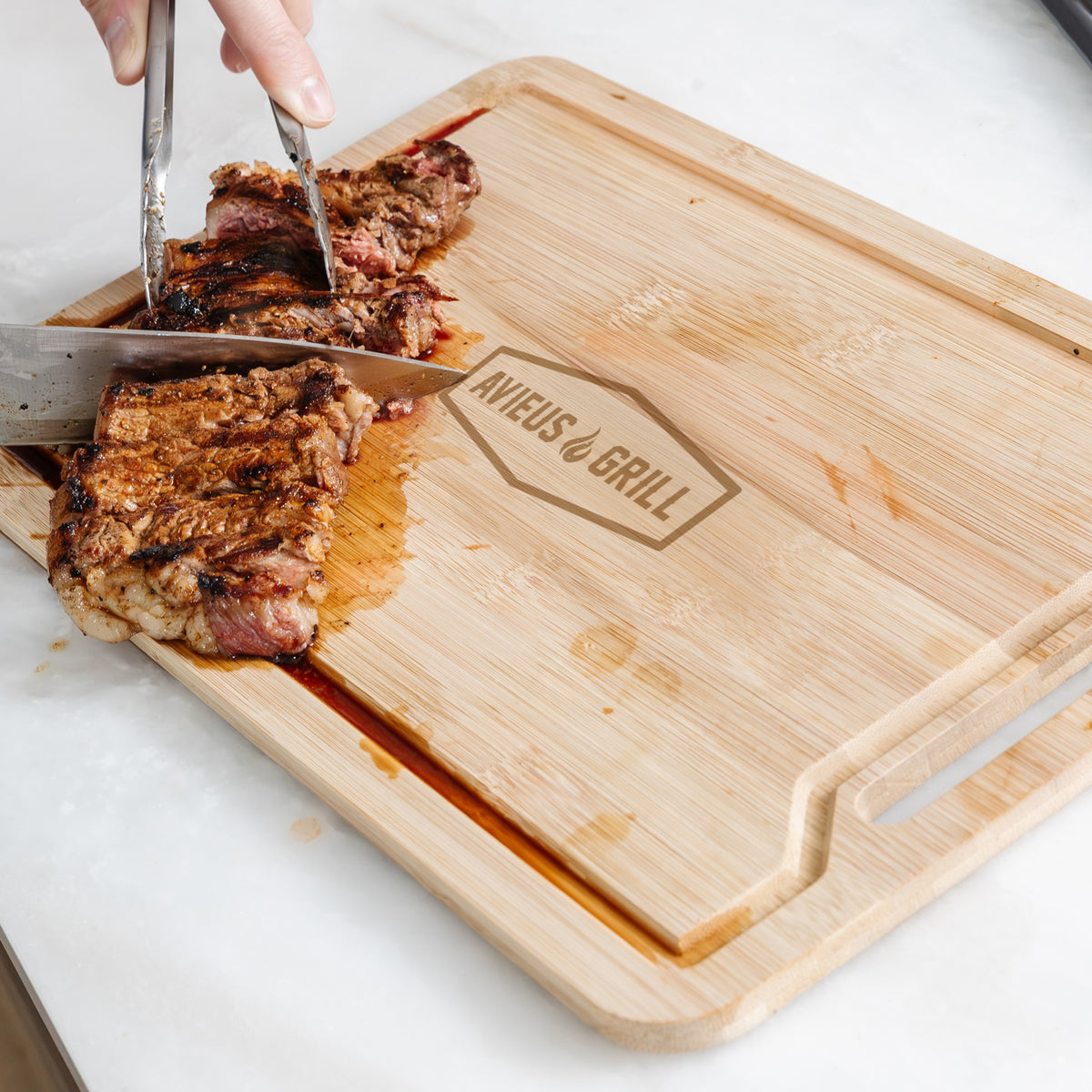 Avieus Grill Prep & Serving Trays with Bamboo Cutting Board