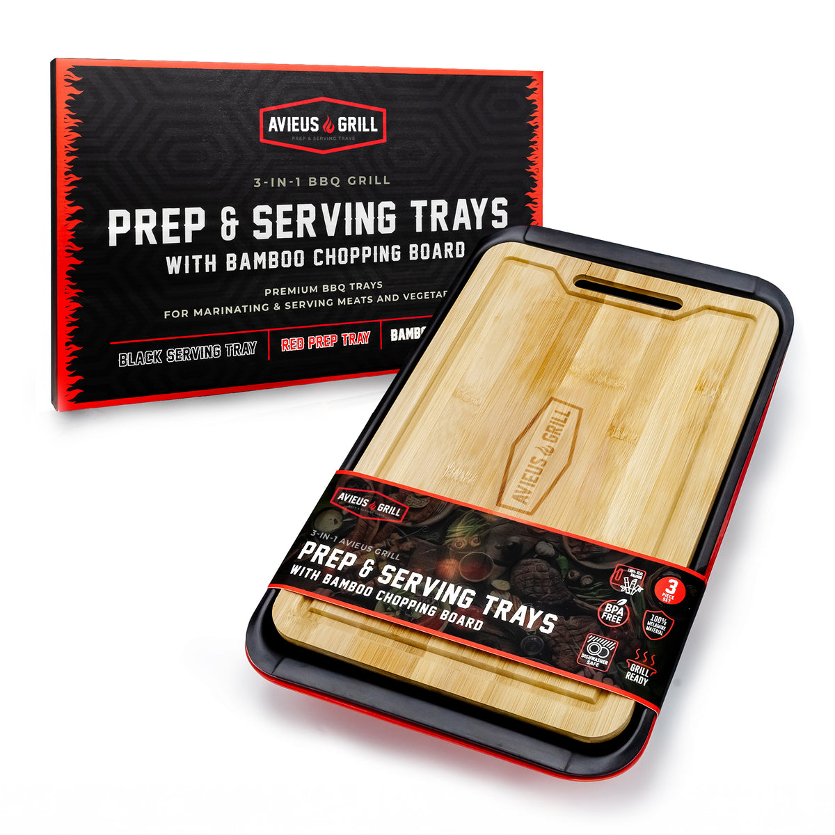 Avieus Grill Prep & Serving Trays with Bamboo Cutting Board