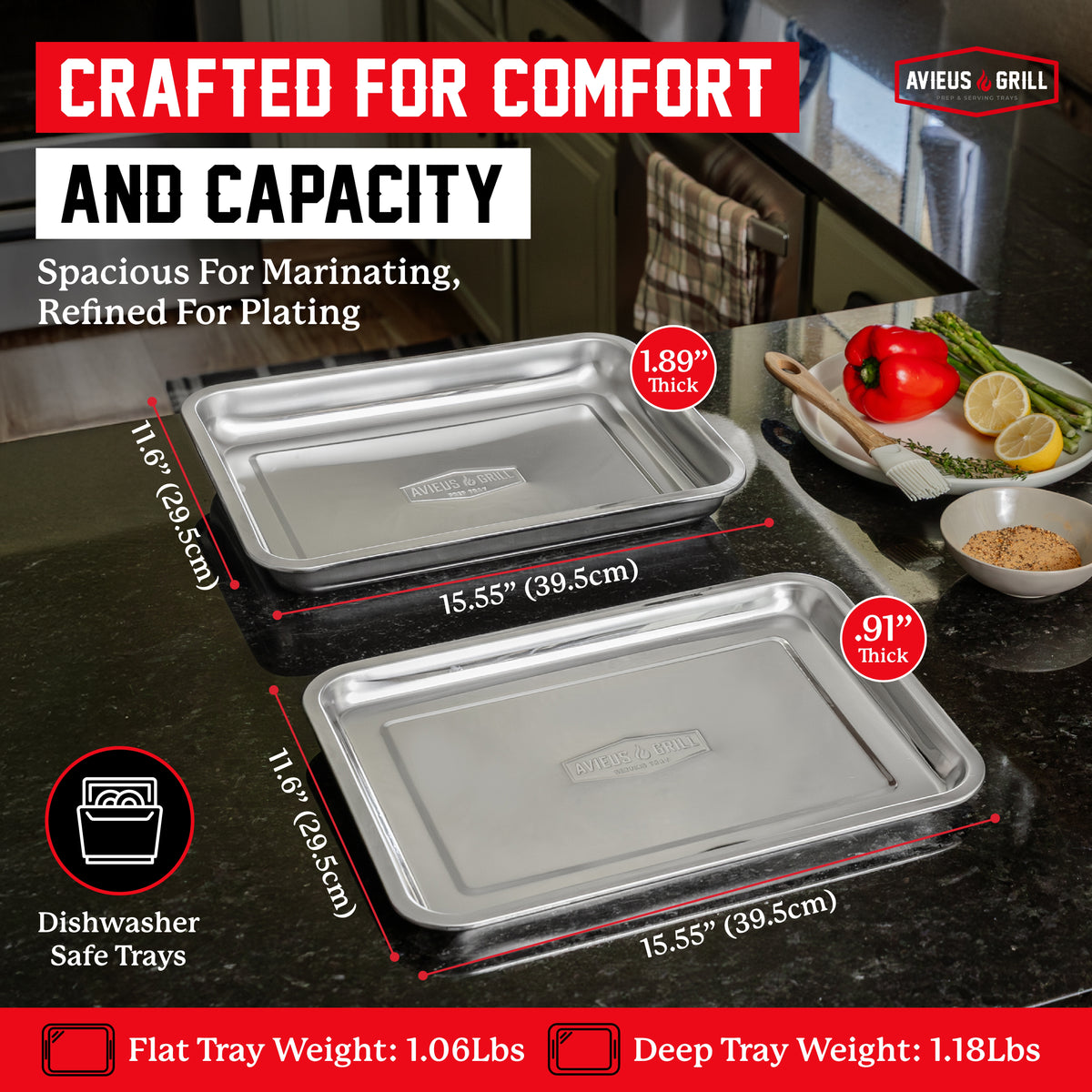 Avieus Grill Stainless Steel Prep & Serving Trays