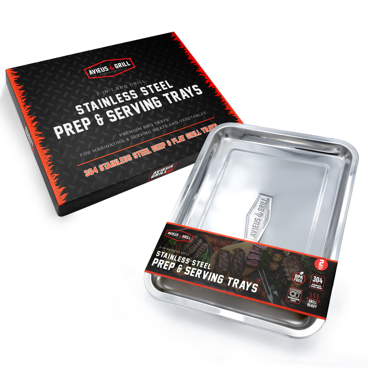 Avieus Grill Stainless Steel Prep & Serving Trays